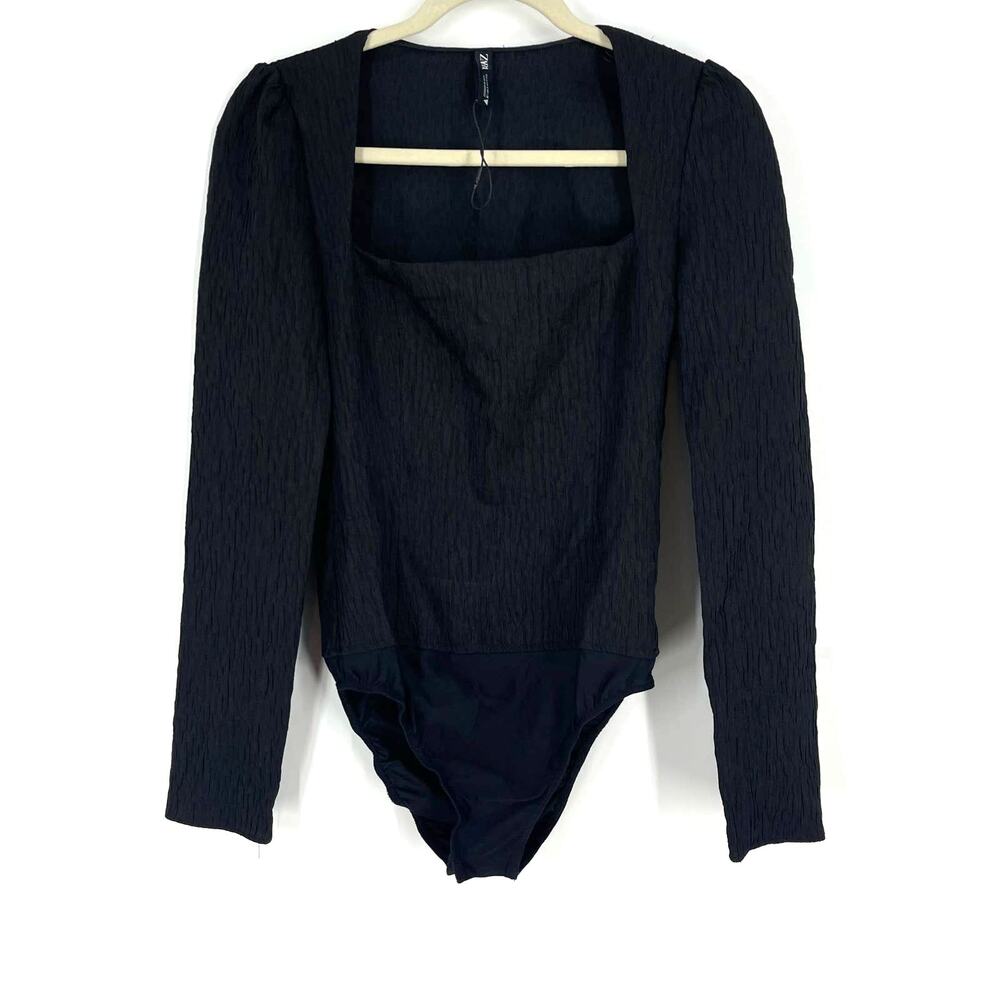 Zara Black‎ Bodysuit Size Small Square Neckline NWOT